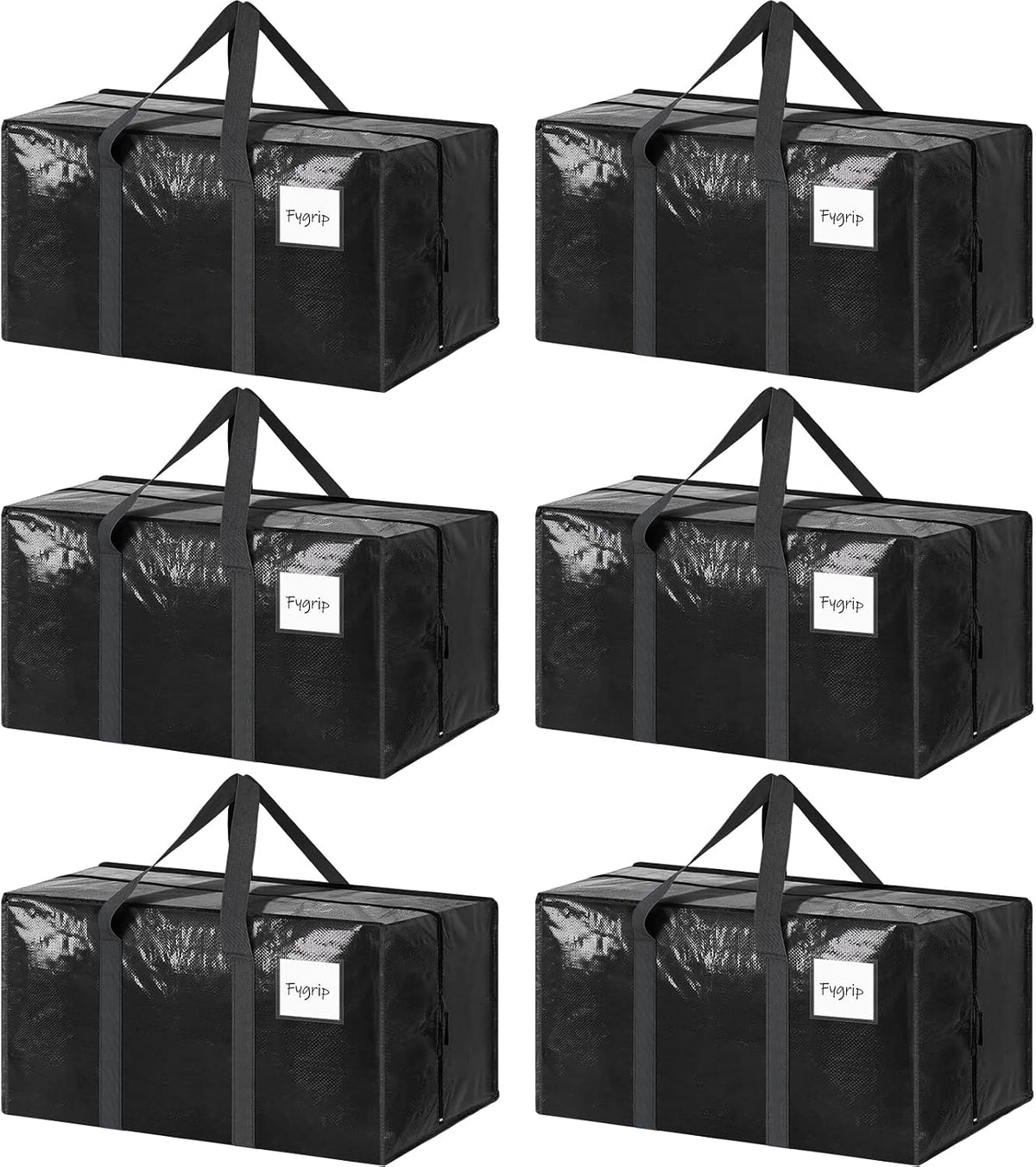 6 Pack Extra Heavy Duty Large Moving Bags with Strong Zipper, Black