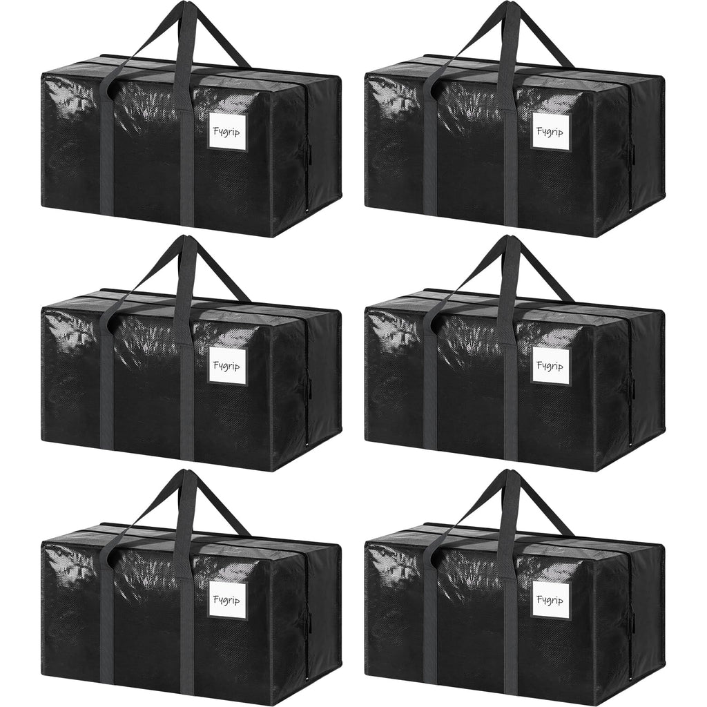 6 Pack Extra Heavy Duty Large Moving Bags with Strong Zipper, Black