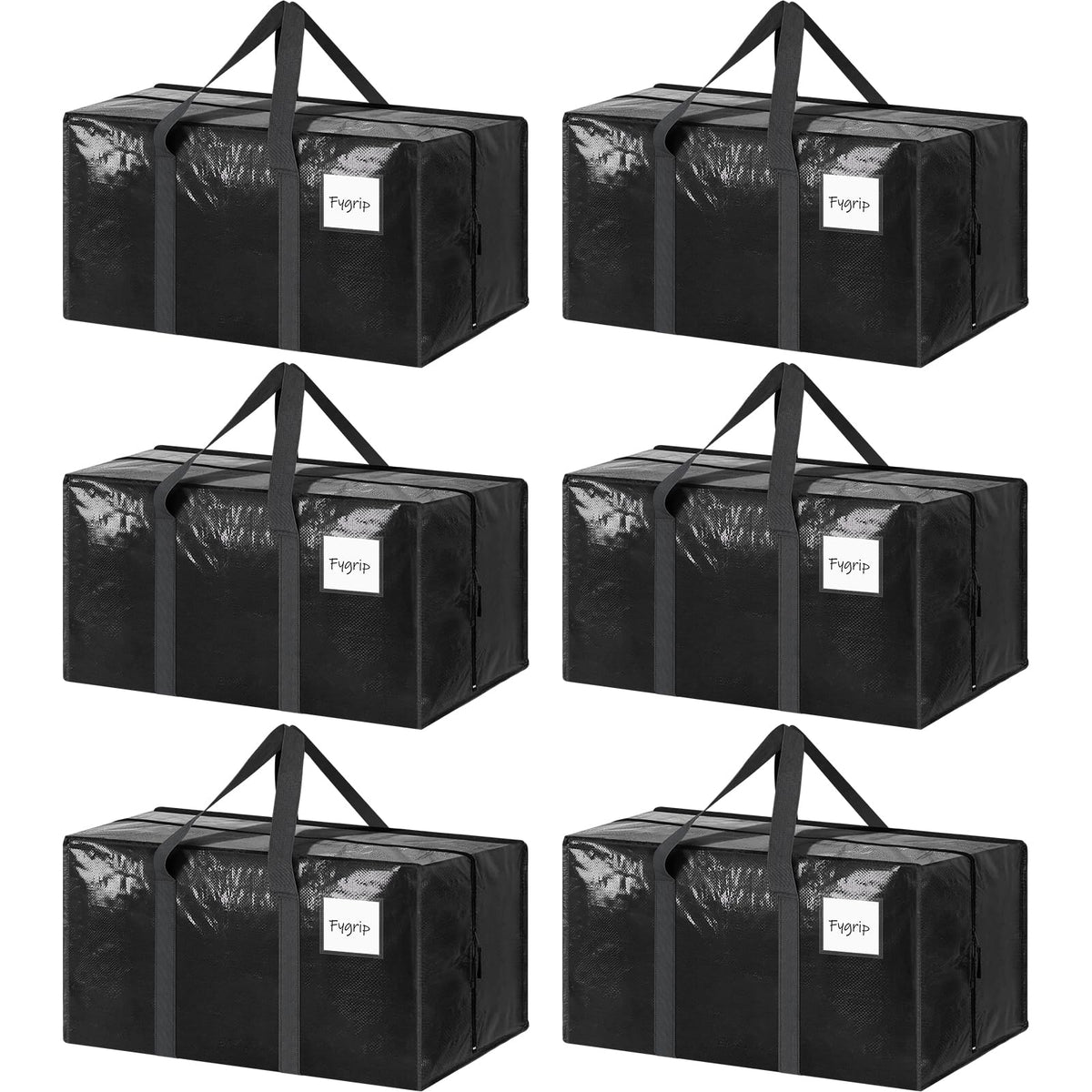 6 Pack Extra Heavy Duty Large Moving Bags with Strong Zipper, Black