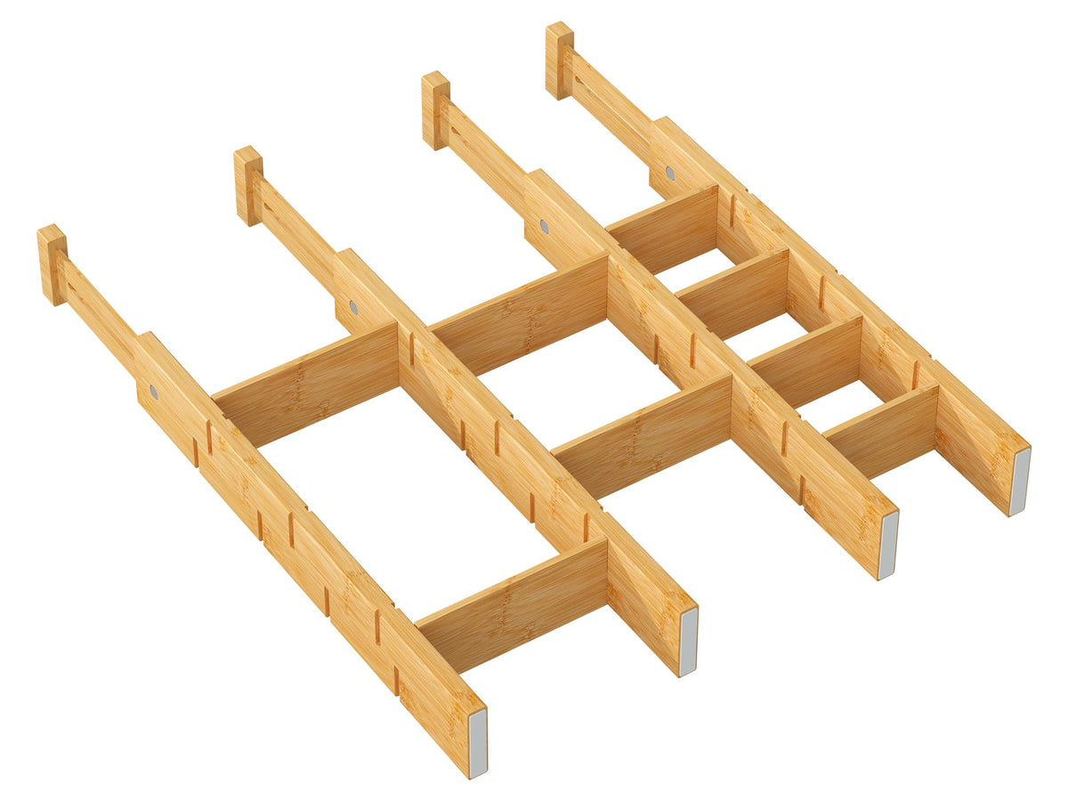 kiplant Kitchen Drawer Dividers - Adjustable Drawer Organizer for Clothes, Kitchen, Closet & Office - 8 Pack with Inserts, 18-22.6 Inches, Non-Slip Silicone Ends