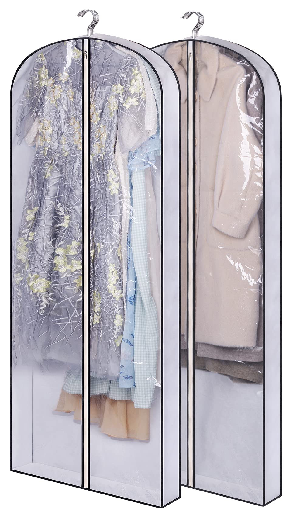 SLEEPING LAMB 60" Long Hanging Garment Bags for Closet Storage Gusseted Clear Dress Bag for Clothes, Gowns, Coats, Suits, 5 Packs