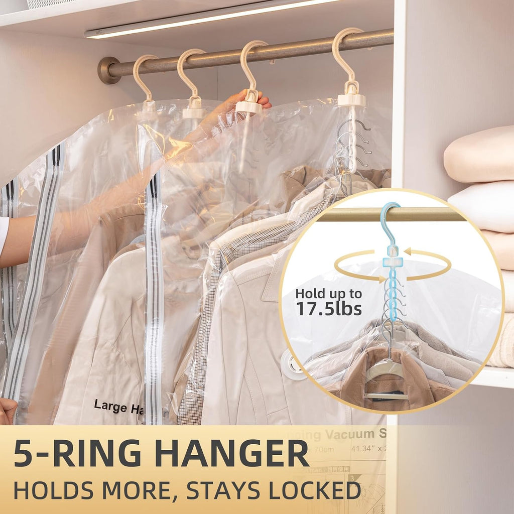 TAILI Hanging Vacuum Sealer Storage Space Saver Bags for Clothes, Suits, Coats or Jackets, 4 Pack Jumbo 53x27.6 Inches, Clear
