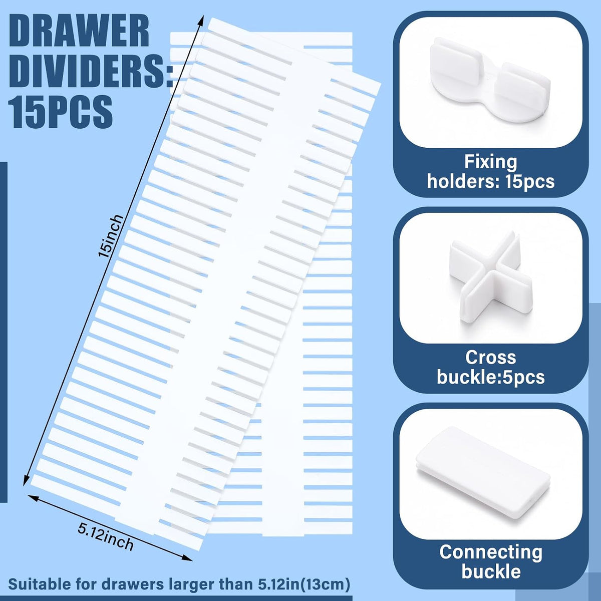 15 Pcs 5.12 Tall Drawer Divider Adjustable Drawer Organizer,White