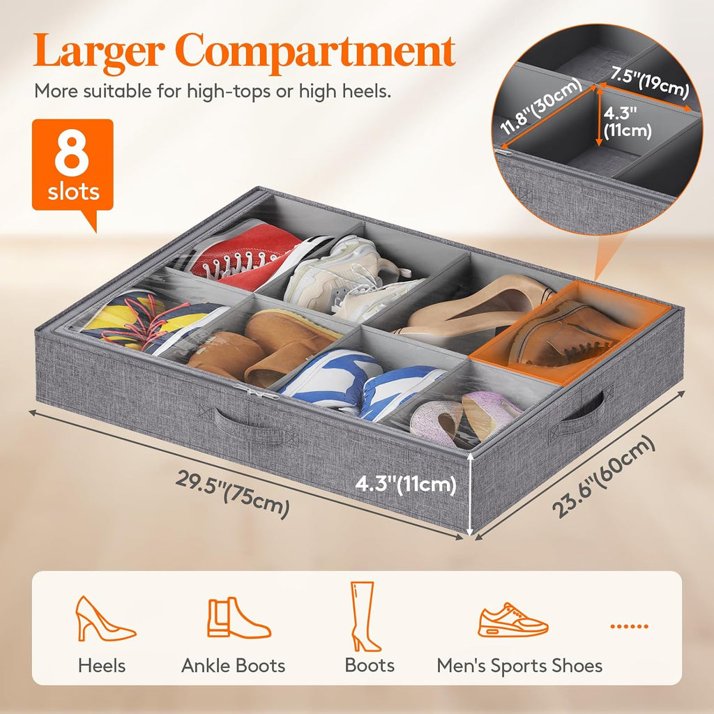 Lifewit 4.3 Inches Under Bed Shoe Storage Organizer Fits 8 Pair Sneakers,