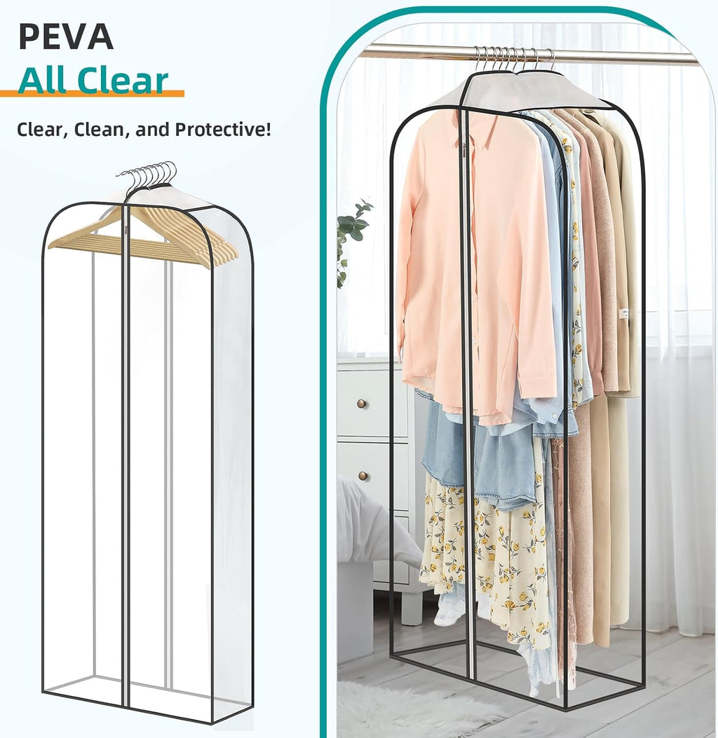 LANDNEOO 6 Pack Clear Garment Bags for Hanging Clothes with Zippers on Double Sides - 32&40&60" Long Suit Bags - 10'' Clothes Storage for Coat, Dress, and Fur in Closet