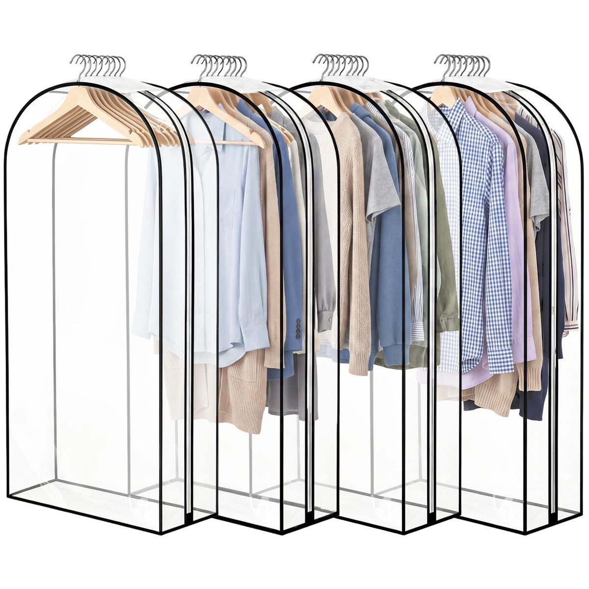 4 Pack Clear Garment Bags, 40" With 10" Gusset, Side Zipper