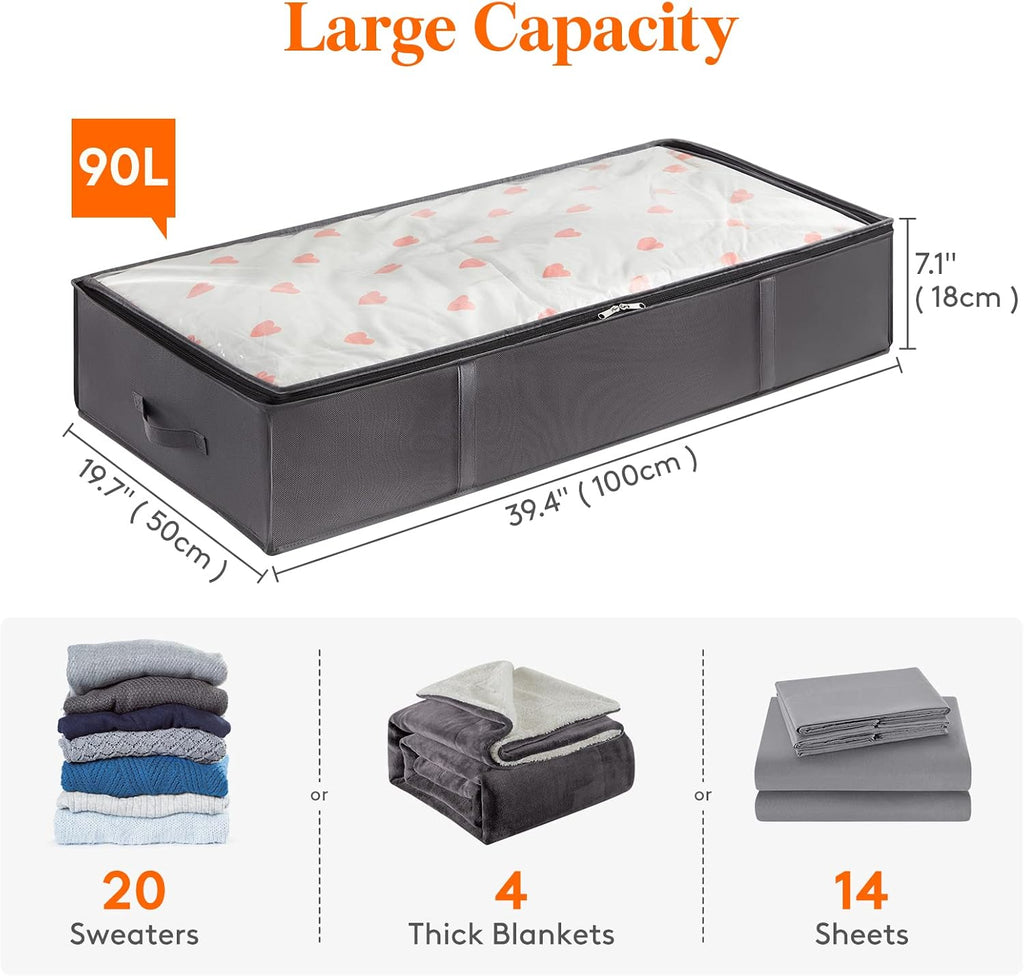Lifewit 95L 4 Pack Under Bed Storage Container, Blanket Organizer, Gray