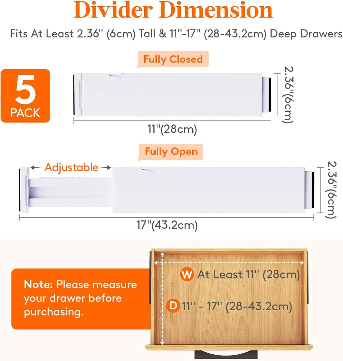 Lifewit 2.36" Upgrade Kitchen Drawer Dividers, Adjustable Drawer Organizer
