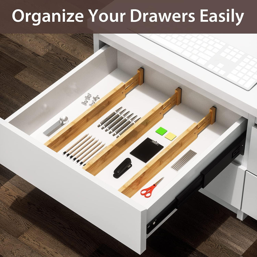 4 Pack Bamboo Drawer Dividers 17-22" Adjustable Kitchen Organizer, Natural