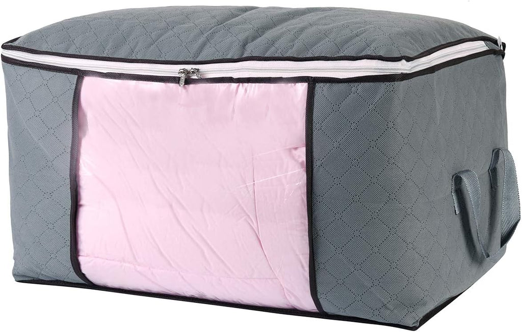 combocube Comforter Storage Bag, Zippered Bag with Large Clear Window and Carry Handles, Space Saver Organizers for Closet, Blanket, Pillow, Quilt, Bedding, Clothes (2Pcs Grey Large)