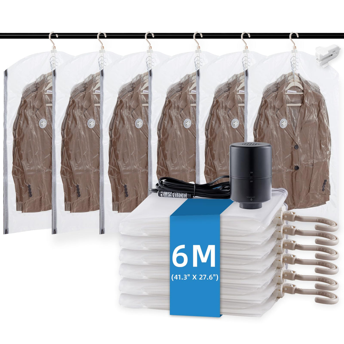 TAILI Hanging Vacuum Sealer Storage Space Saver Bags for Clothes, Suits, Coats or Jackets, 4 Pack Jumbo 53x27.6 Inches, Clear