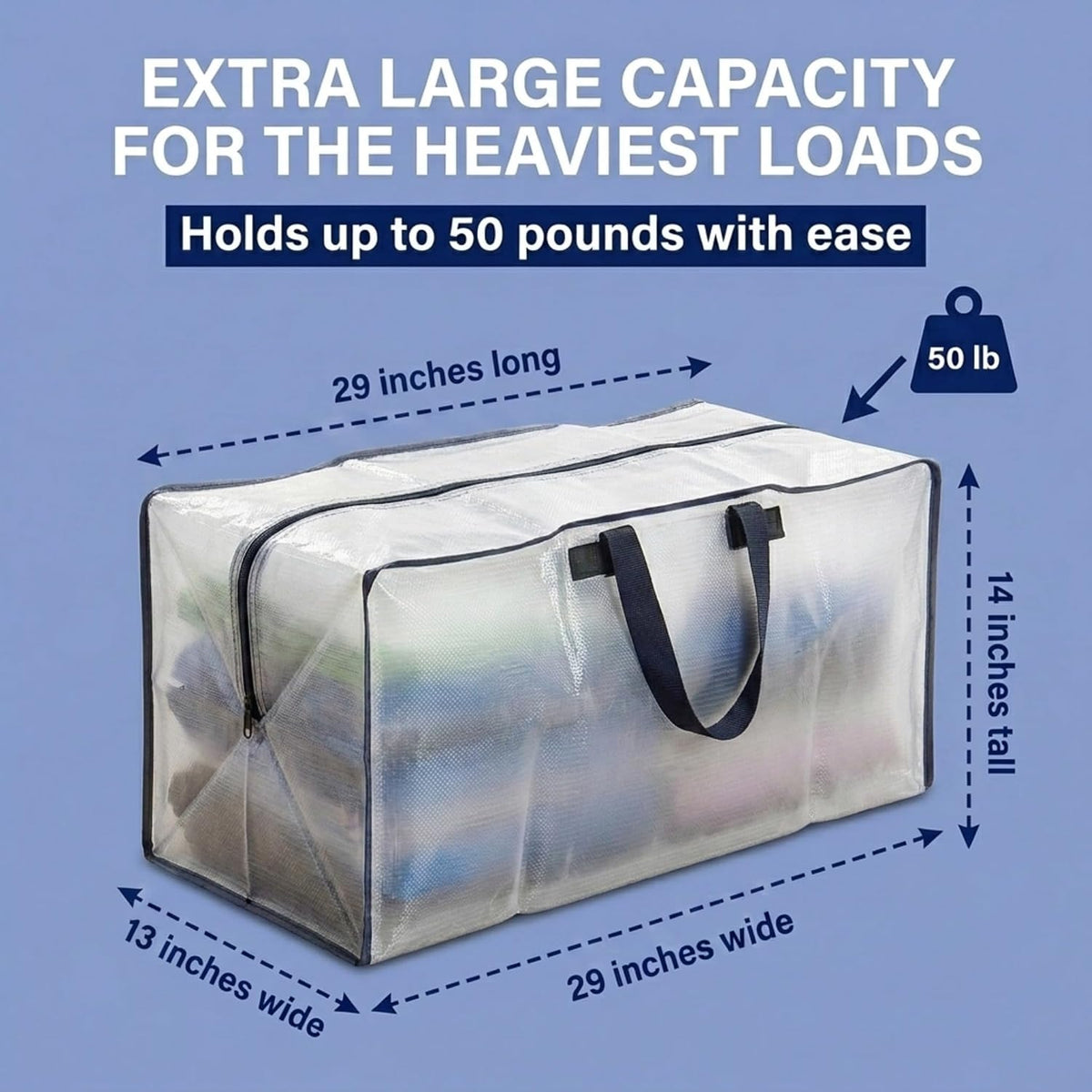 PACKING BAGS 4-Pack XL Moving Bags with Strong Handles & Zippers, Clear