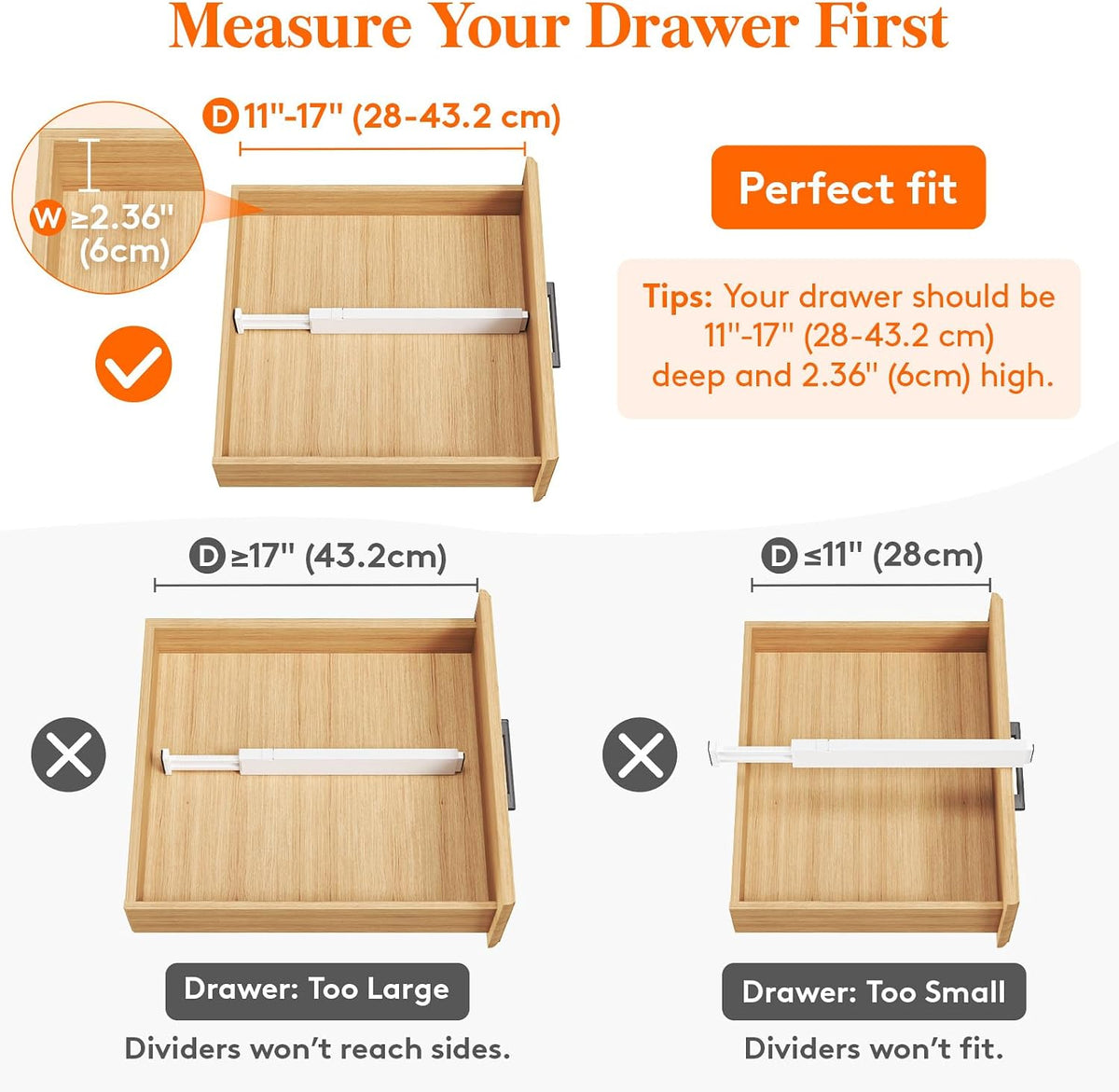 Lifewit 2.36" Upgrade Kitchen Drawer Dividers, Adjustable Drawer Organizer