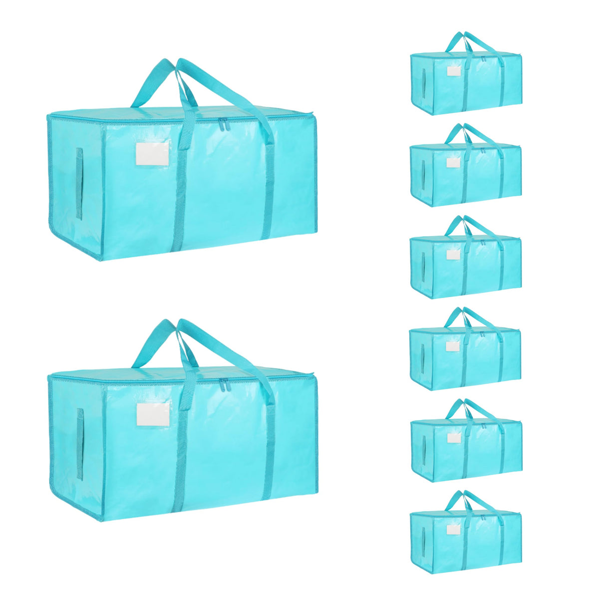 Moving Bags Extra Large 8 Pack - Heavy Duty Storage Totes with Wrap-Around Handles & Reinforced Zippers - Foldable Moving Box Alternative, Water-Resistant for Dorm, Closet & Under Bed Storage (Clear)