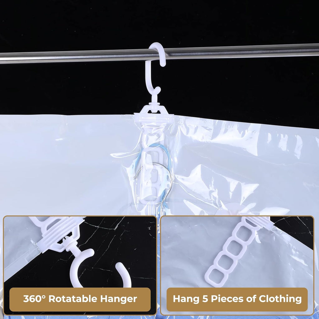 6 Pcs Hanging Vacuum Seal Bags for Clothing, Reusable Compressed Space Saver Vacuum Storage Bags 43.3 x27.6 Inch Vacuum Seal Storage Bag for Closet Organizer Suits Dress Coats Jackets, Clear