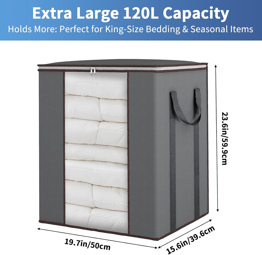 Blanket Storage Bags 120L for Comforter Clothes Bedding Sheet Grey