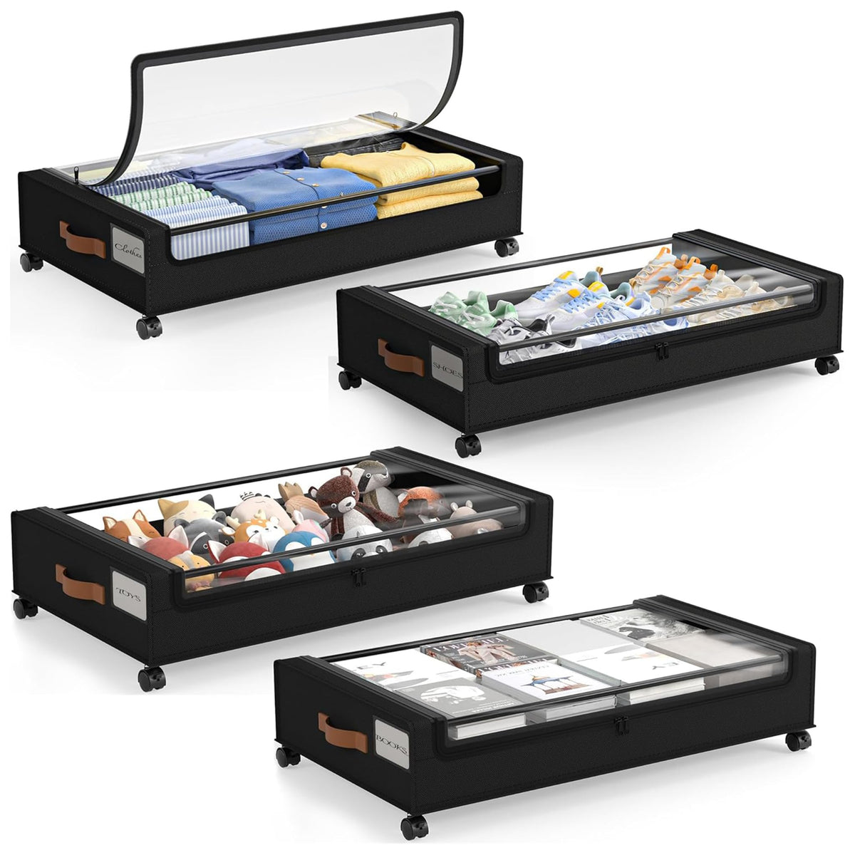 LAMU Under Bed Storage with Wheels, 2Pack Underbed Storage Containers,Black