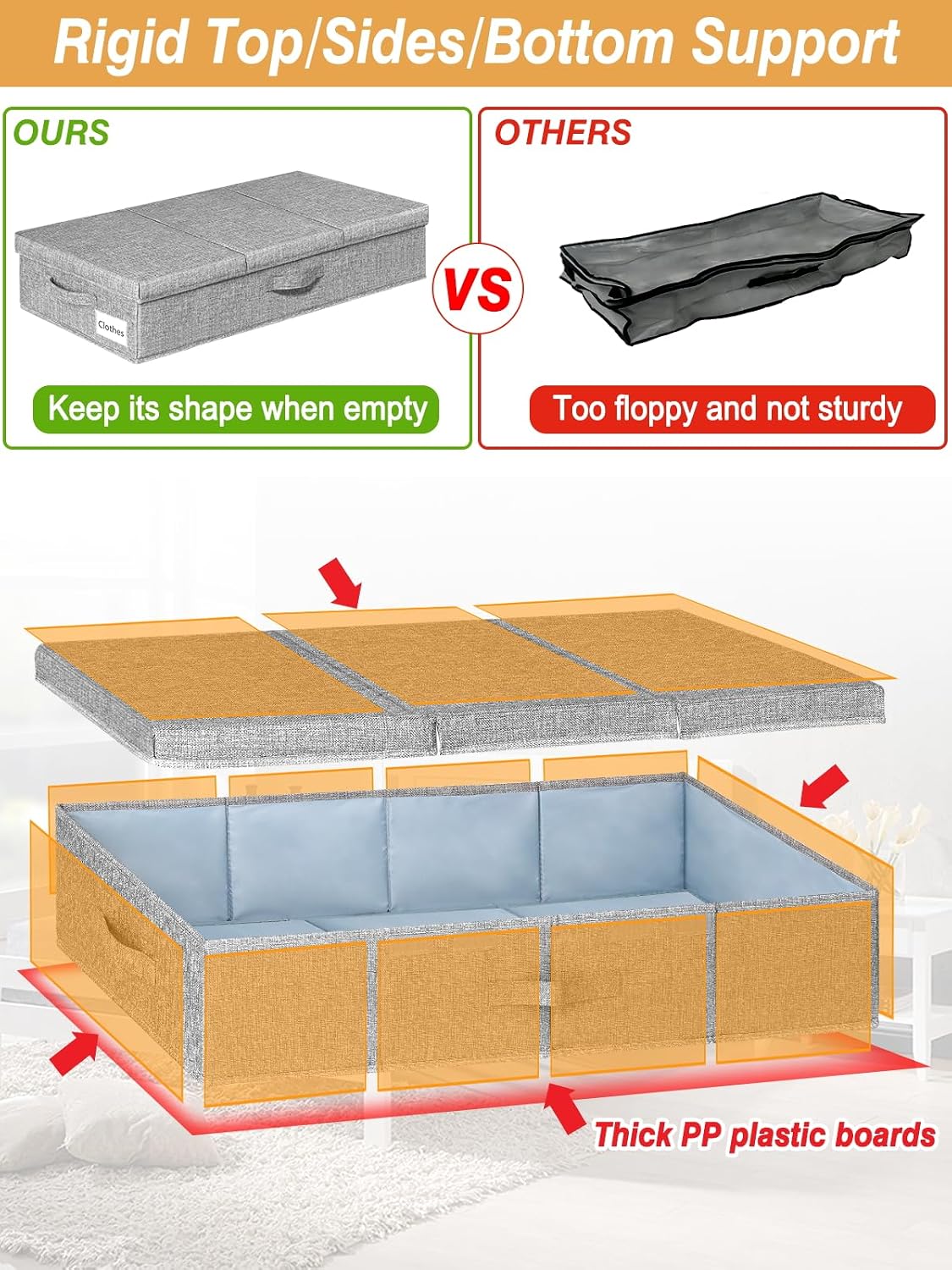 punemi 6 in Tall Under Bed Storage Containers with Lids, 2 Pack, Grey