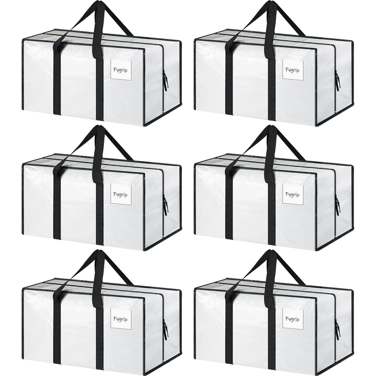 6 Pack Extra Heavy Duty Large Moving Bags with Strong Zipper, Black