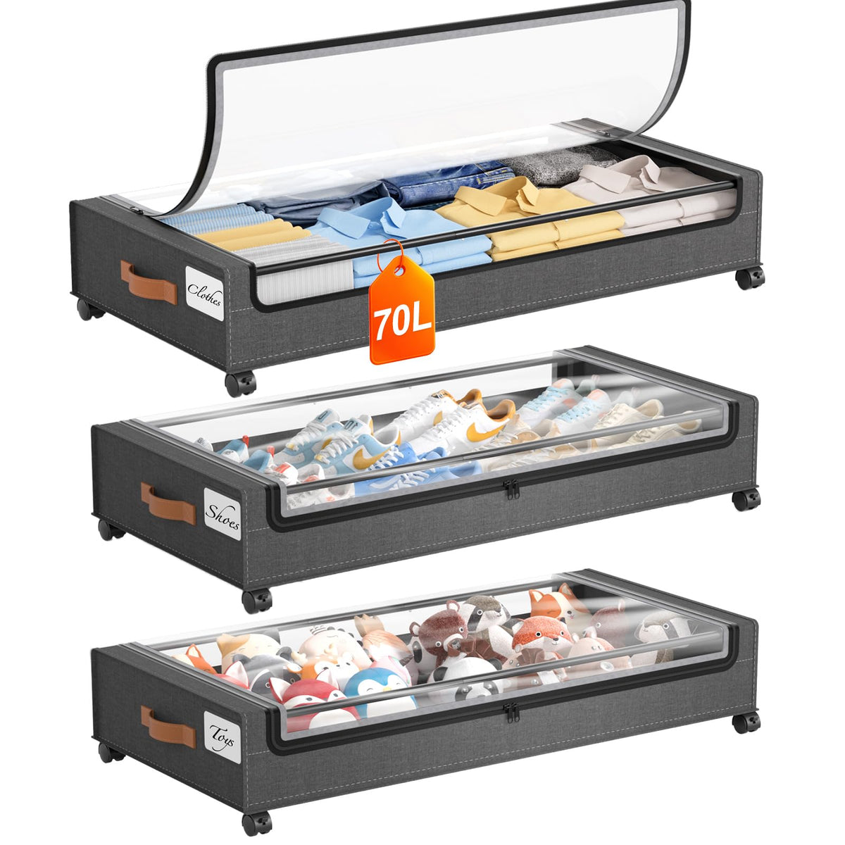 Yecaye Under Bed Storage with Wheels, 2Pack Under Bed Storage Containers, Underbed Shoe Storage Organizer, Rolling Under Bed Metal Drawers for Clothes, Blankets(30.71 x 16.93 x 6.69 in)