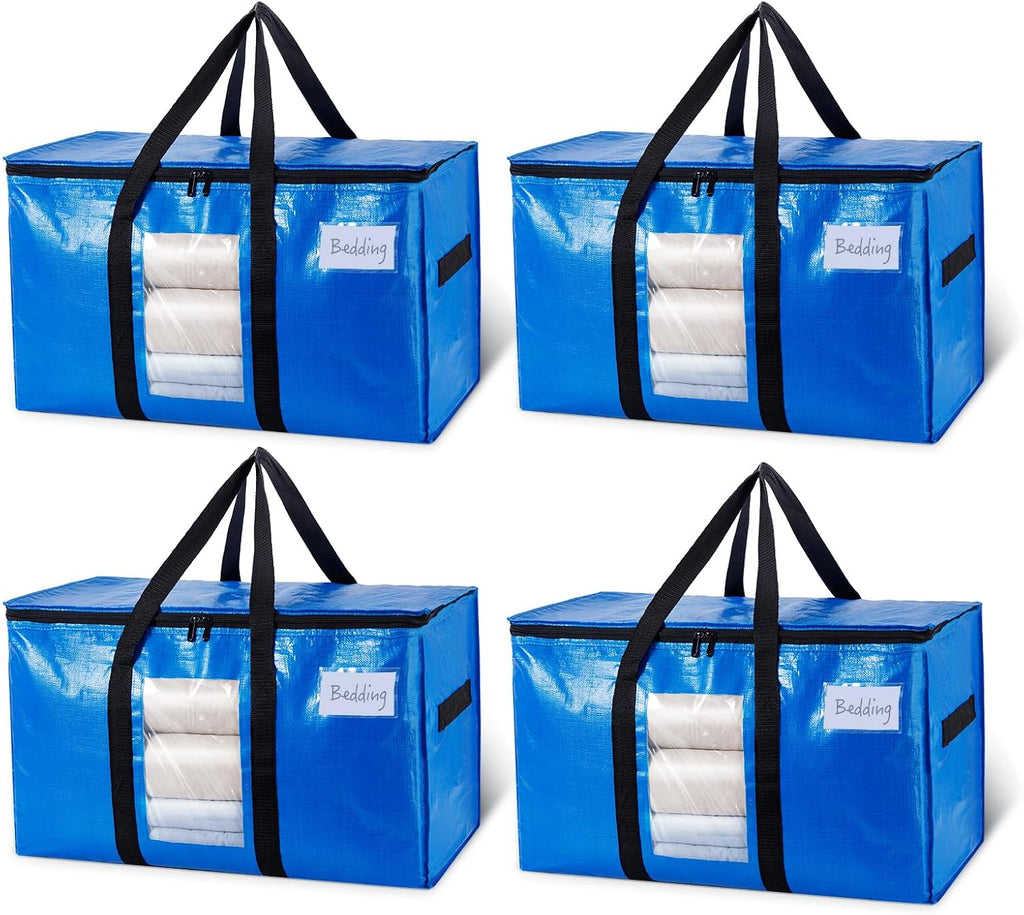 TAILI 4 Pack Blue Extra Large Moving Bags,Storage Bags with Visible Window