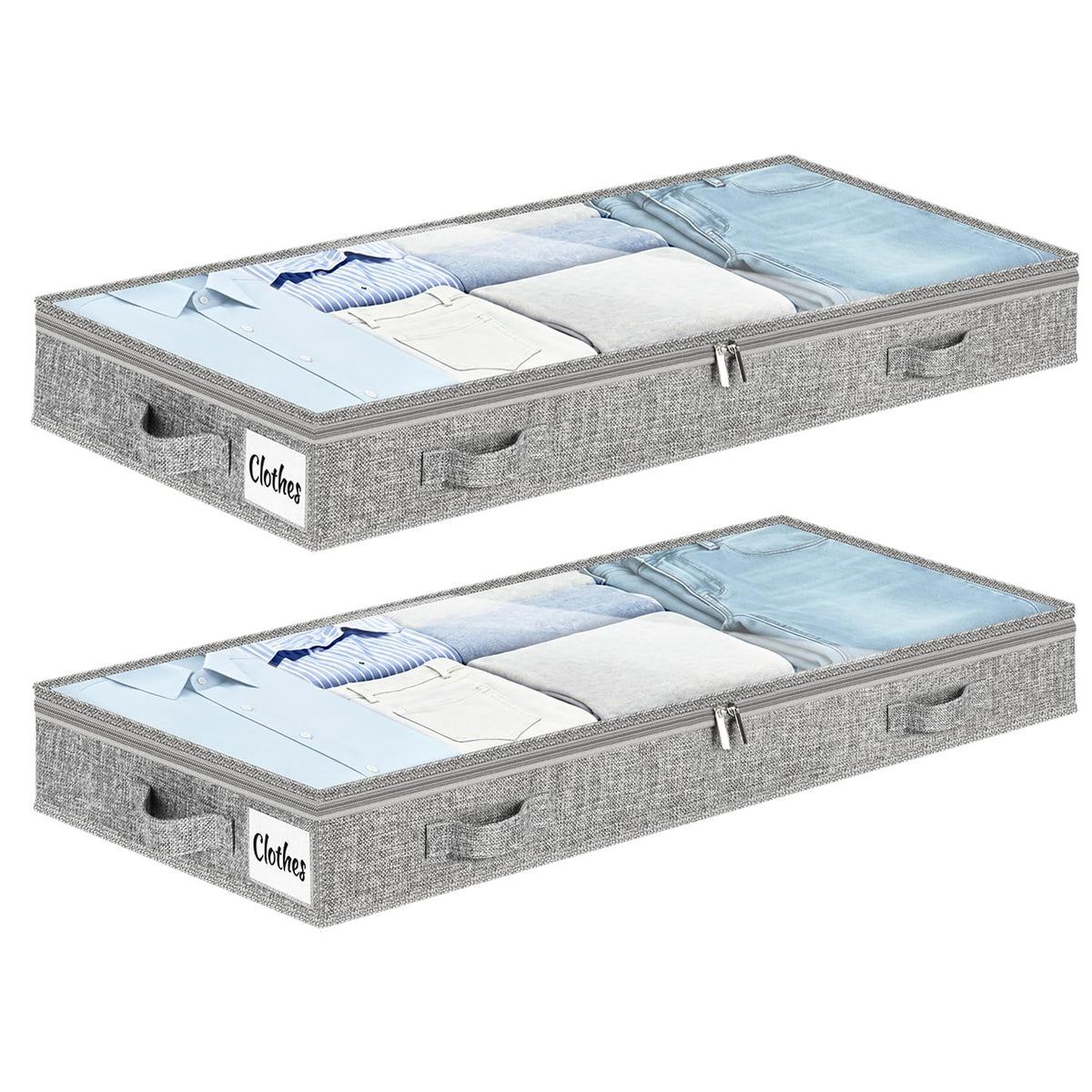 Under Bed Storage Container Bins 2 Pack, 4.5 Inch Slim Low Profile Underbed Clothes Storage Organizer for Dorm & Home, Use for Blanket and Toy Storage Box W/ Sturdy Bottom/Sides, Foldable Thick Fabric
