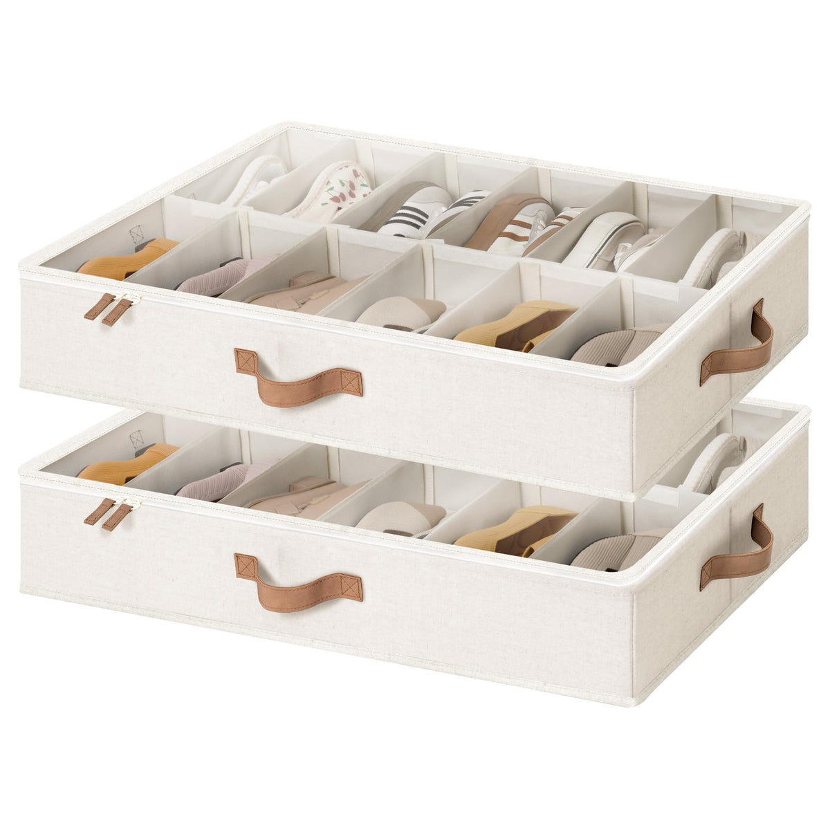 StorageWorks 2-Pack 24-Pair Under Bed Shoe Storage Organizer, Beige