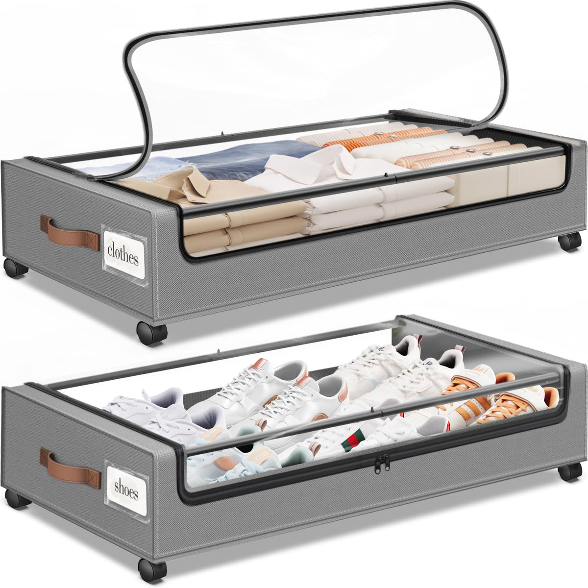 Under Bed Storage with Wheels 2Pack Storage Containers with Clear Window