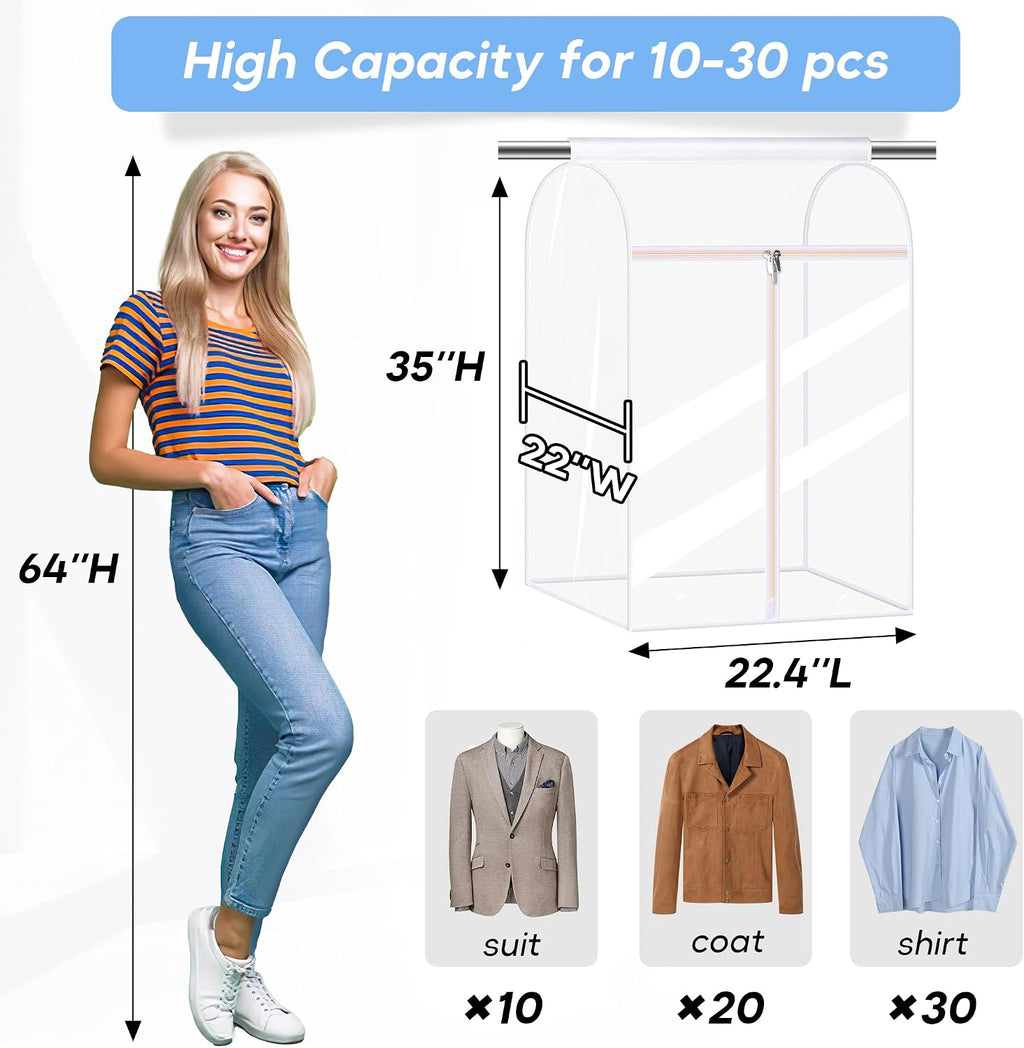 KEETDY 35" Hanging Garment Bags for Closet Storage Large Clear Garment Bags for Hanging Clothes Garment Rack Cover Coat Protector for Suit, Wardrobe, Bottom Enclosed