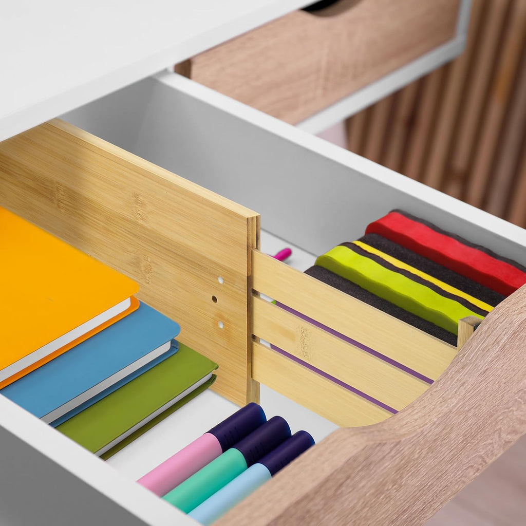 DoubleFill 4 Pcs 6 Inch High Drawer Dividers 15"-22" Adjustable, Wood Color