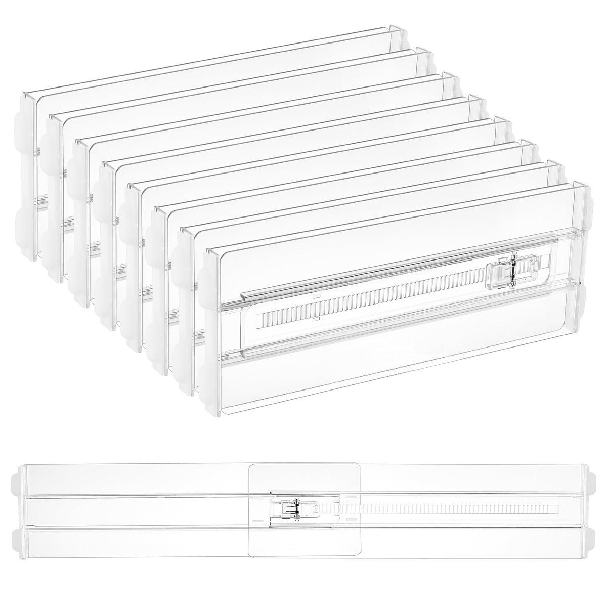 Vtopmart 12 Pack Drawer Dividers for Clothes, 4" High 10.2"-16.5" Adjustable Expandable Dresser Drawer Organizer, Clear Plastic Separators for Dresser, Baby Clothing, Underwear, Cosmetic, Toiletries
