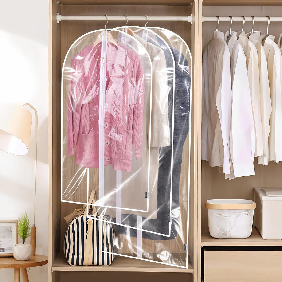 BALEINE 2PK Clear Garment Bags for Hanging Clothes, 40" Dress Suit Bag