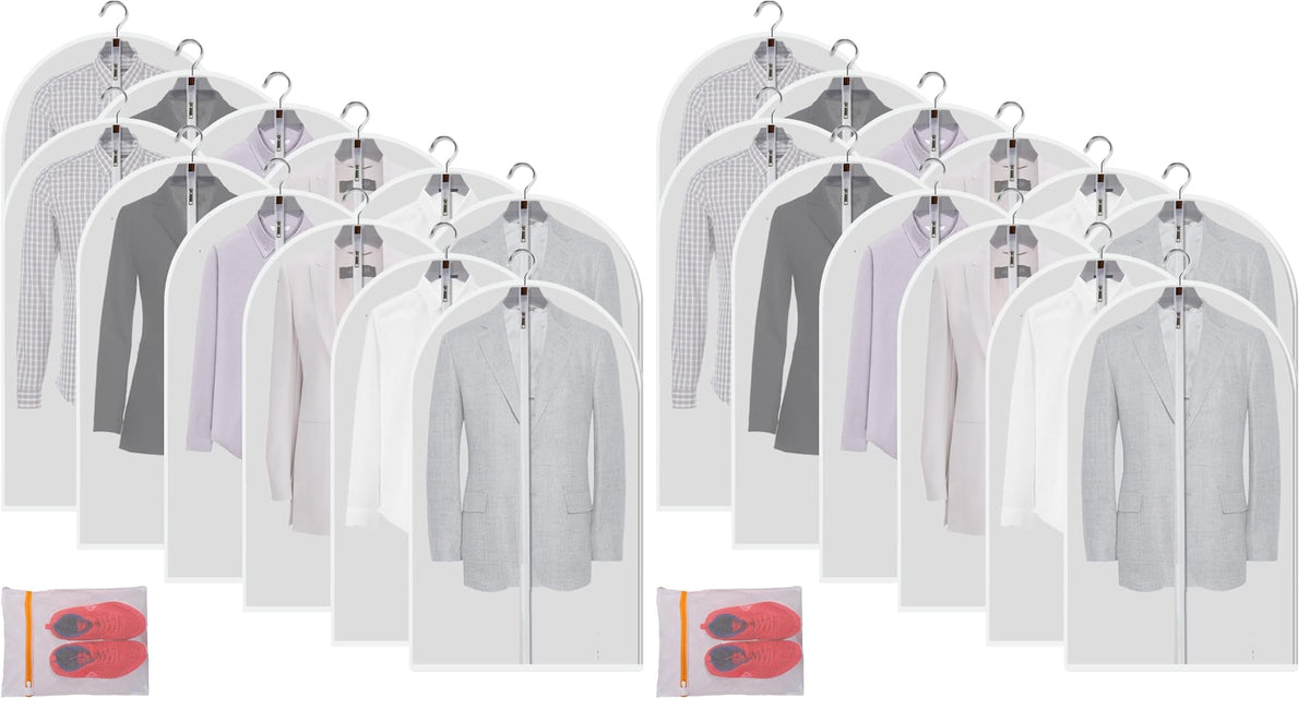 MsKitchen Garment Bags 12 Pack, 24 x 40 Hanging Clothes Storage Bags, Translucent PEVA Garment Covers with Full Zipper for Suits and Dresses