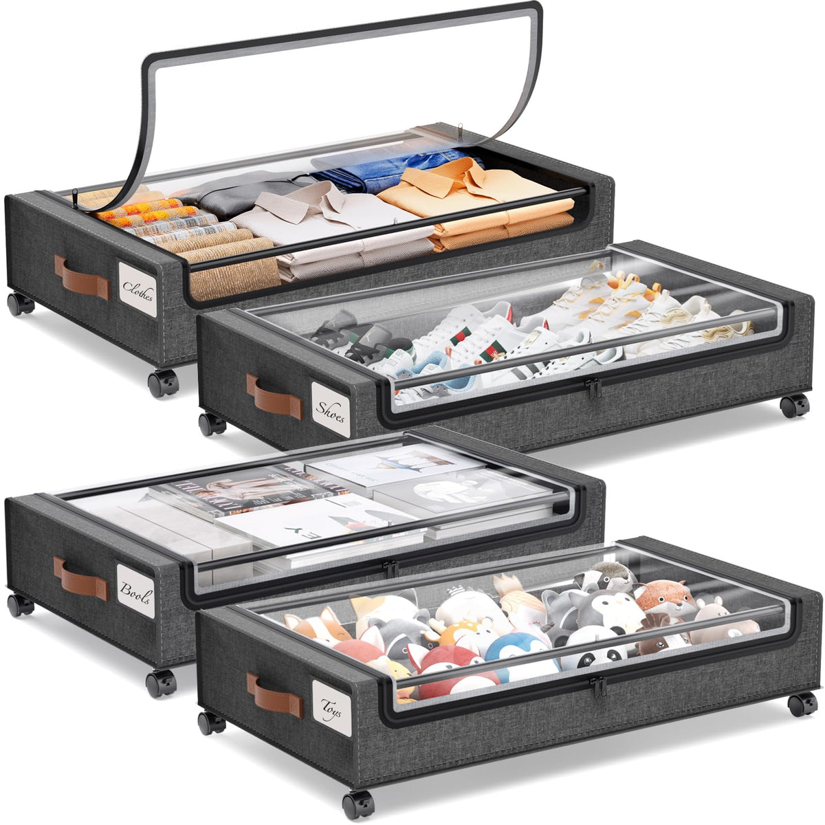 Yecaye Under Bed Storage with Wheels, 2Pack Under Bed Storage Containers, Underbed Shoe Storage Organizer, Rolling Under Bed Metal Drawers for Clothes, Blankets(30.71 x 16.93 x 6.69 in)