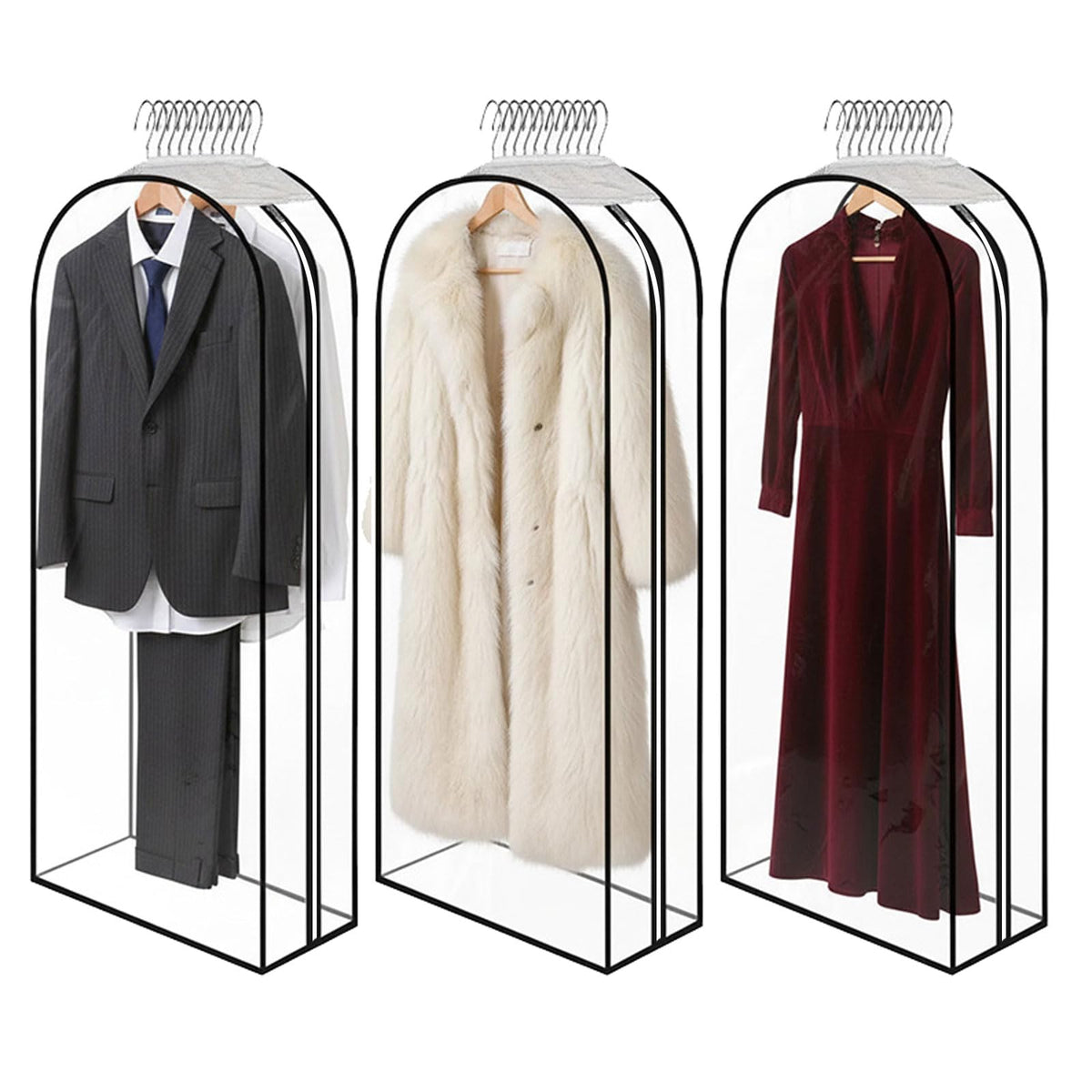 Clear Garment Bags for Hanging Clothes 3-piece set(43,50,60) inch