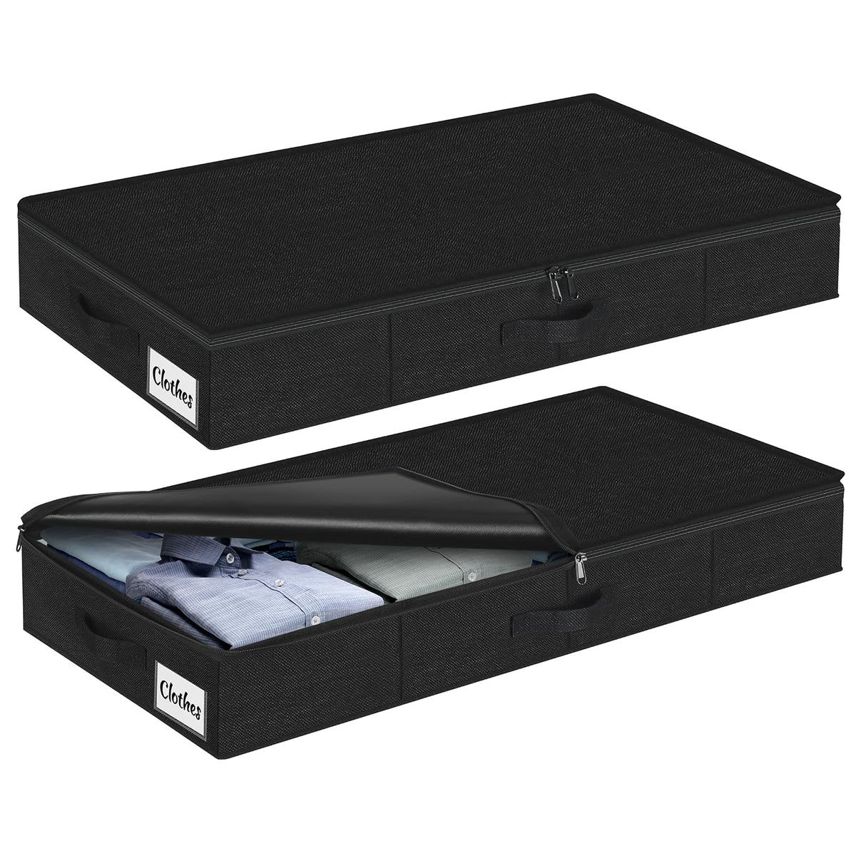 Under Bed Storage Container Bins 2 Pack, 4 Inch Thin Low Profile Underbed Clothes Storage Organizer for Dorm & Home, Use for Blanket and Toy Storage Box W/ Sturdy Bottom/Sides, Foldable Thick Fabric