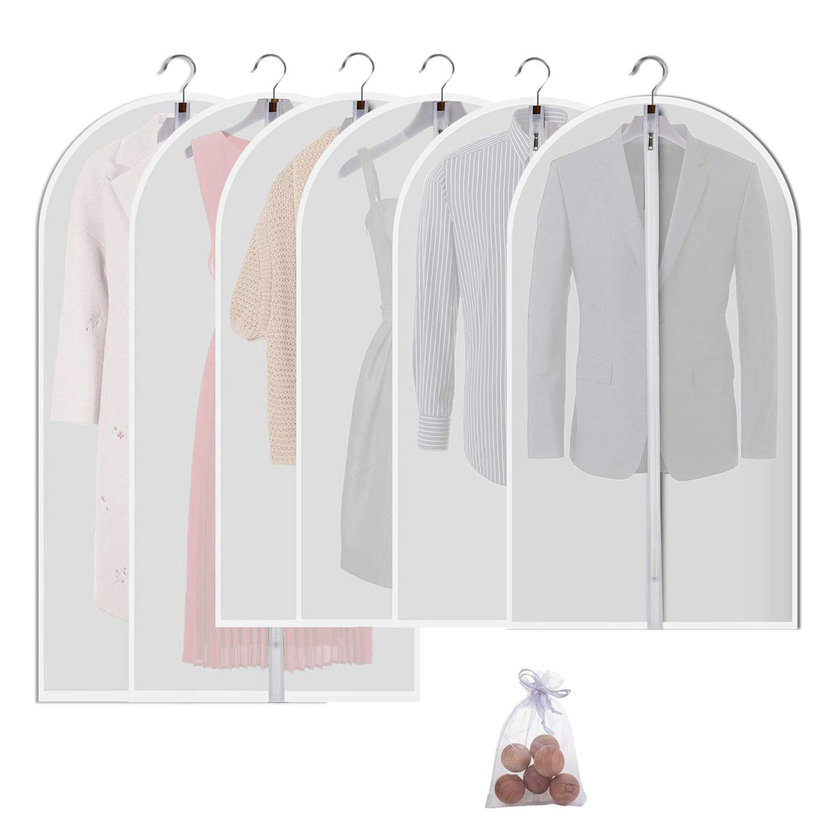 MsKitchen Garment Bags 12 Pack, 24 x 40 Hanging Clothes Storage Bags, Translucent PEVA Garment Covers with Full Zipper for Suits and Dresses