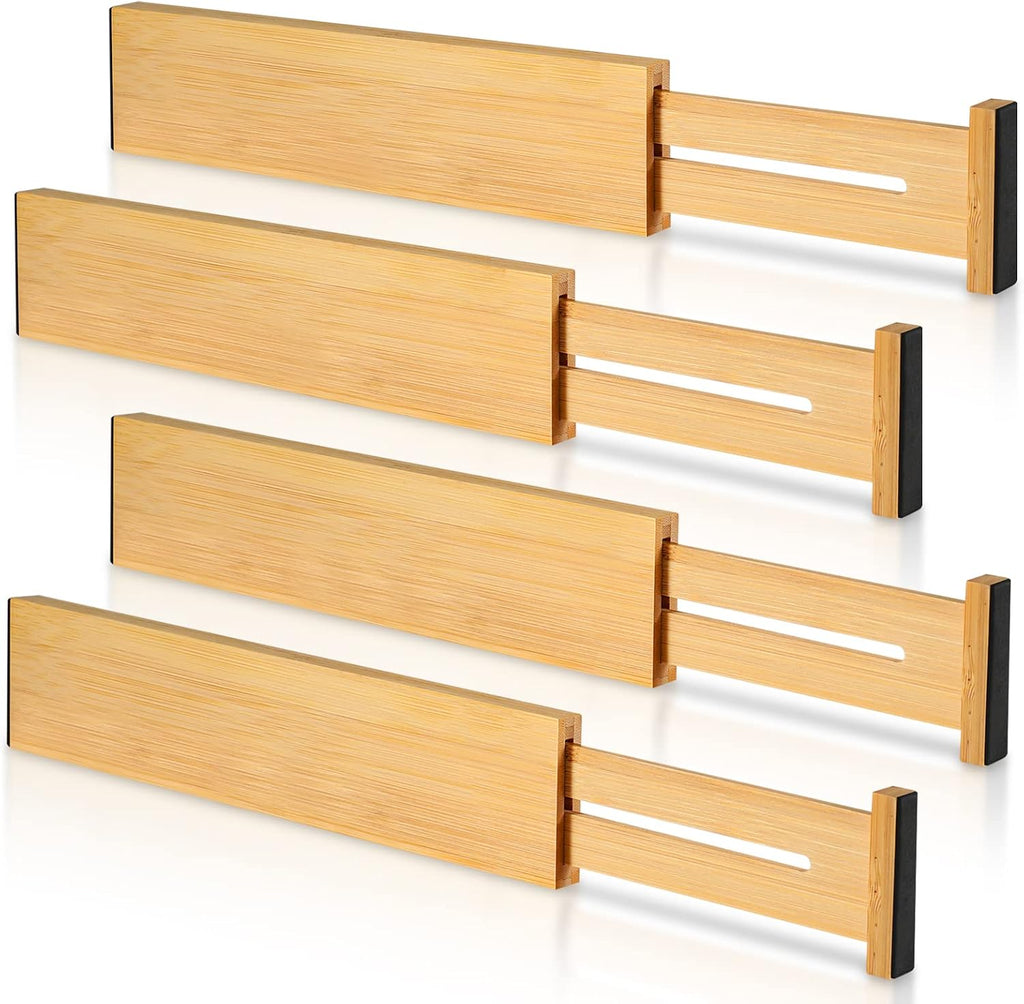 4 Pack Bamboo Drawer Dividers 2.6" High, Adjustable from 12 Inch to 17 Inch