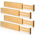 4 Pack Bamboo Drawer Dividers 2.6" High, Adjustable from 12 Inch to 17 Inch