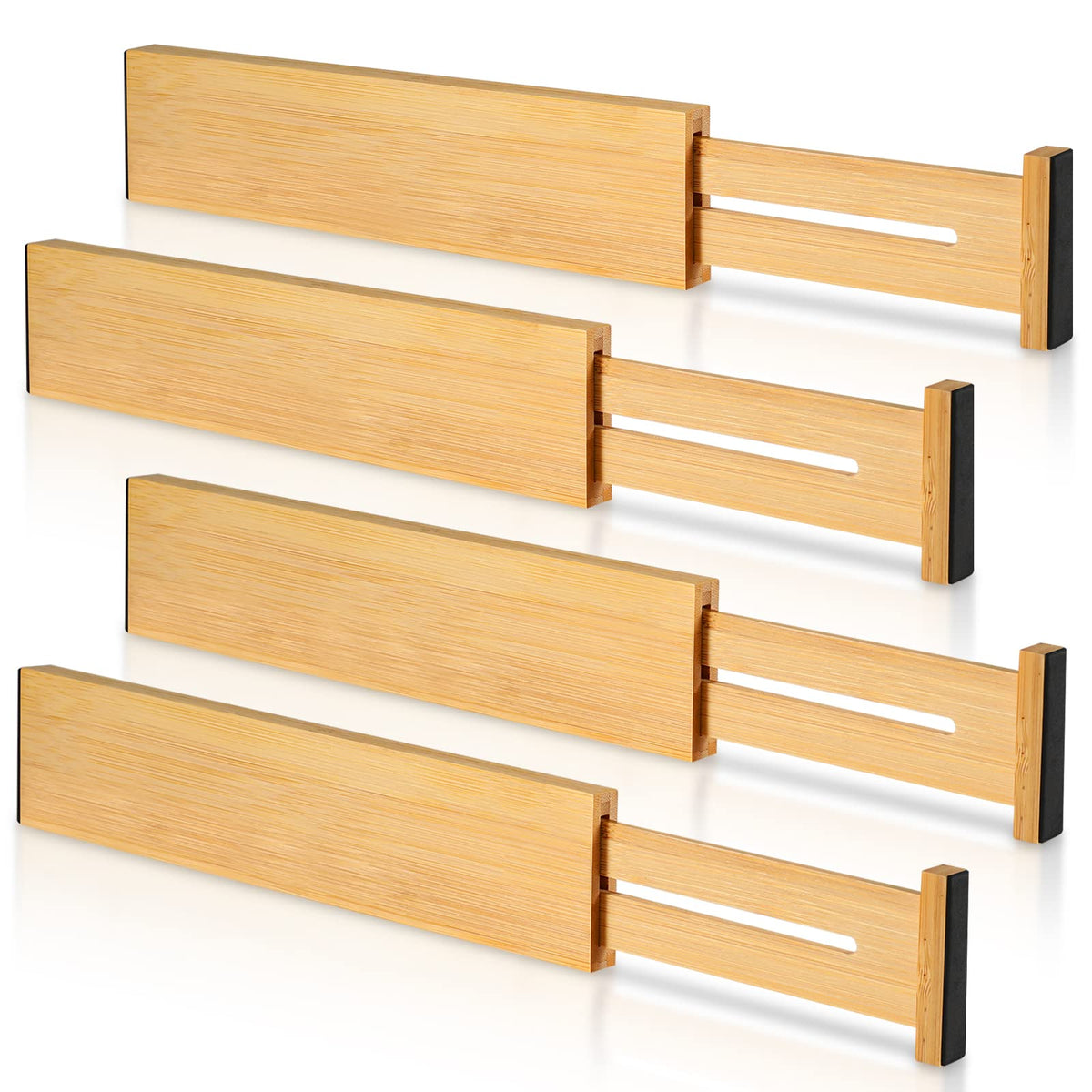 4 Pack Bamboo Drawer Dividers 2.6" High, Adjustable from 12 Inch to 17 Inch