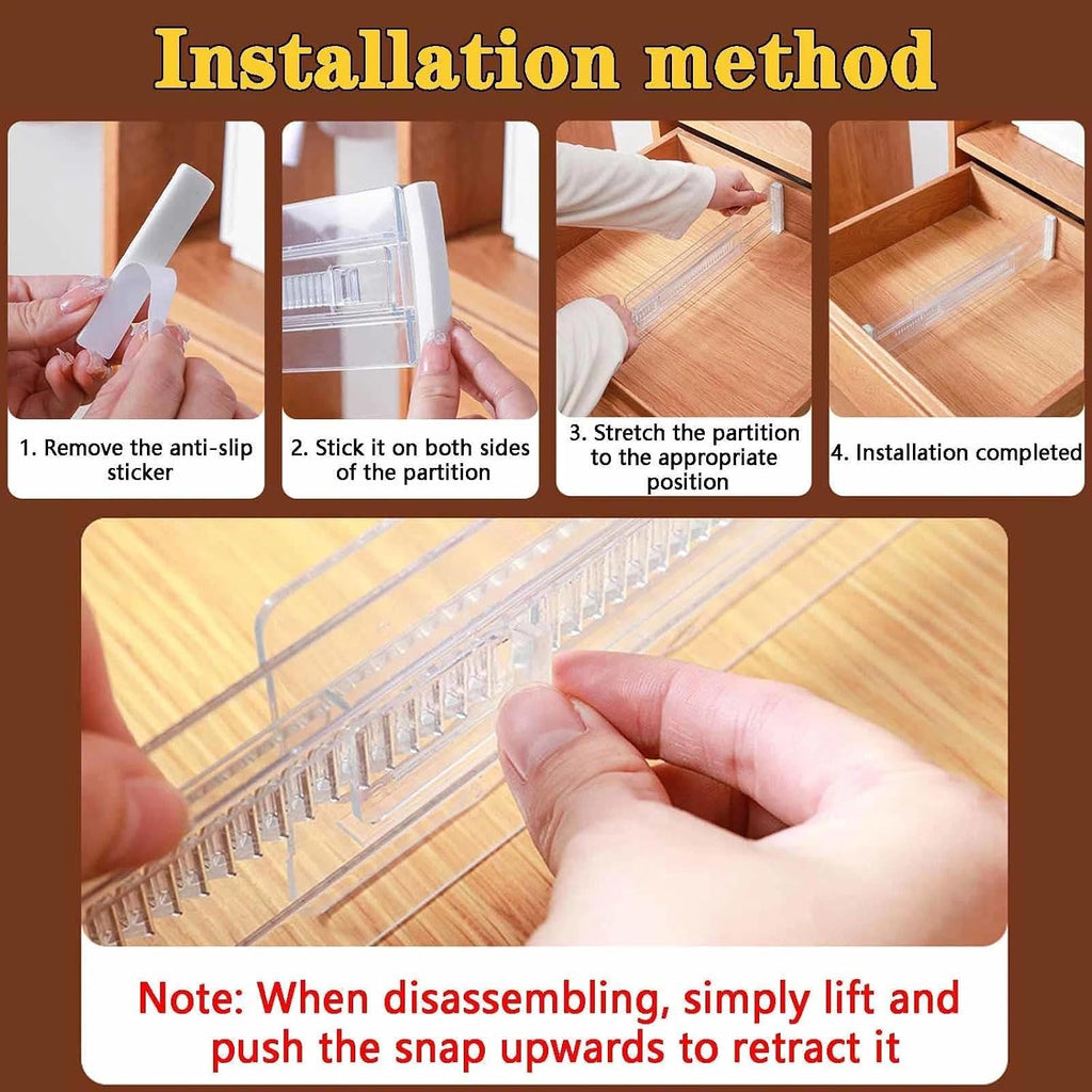 4 Pcs Drawer Dividers for Clothes,3.15" High 11.34"-19.69" clear