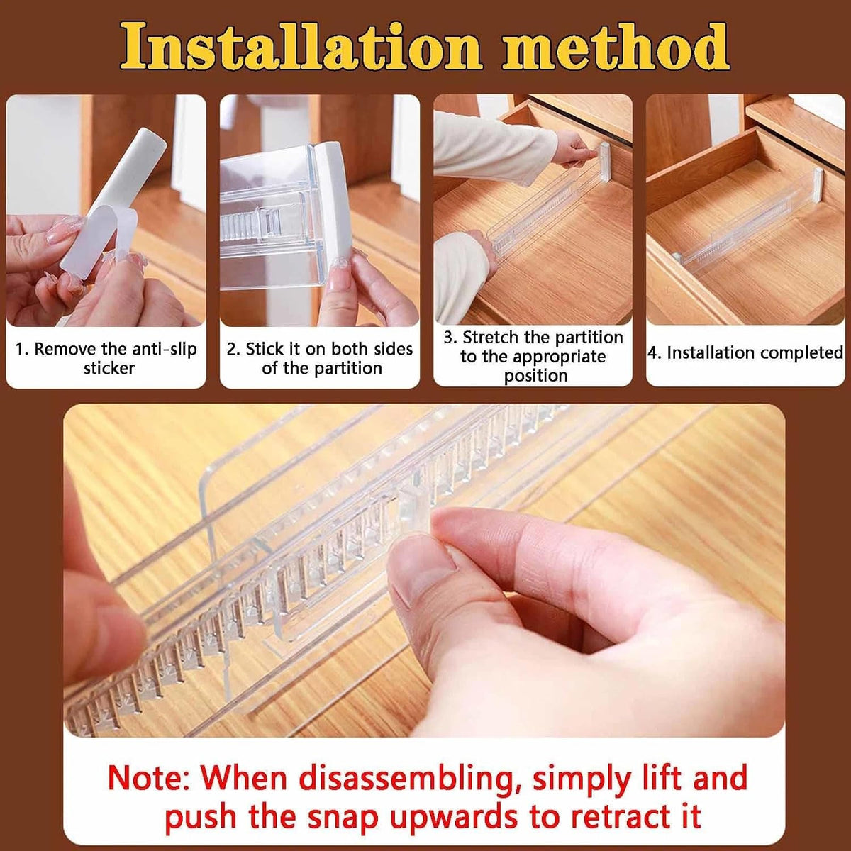4 Pcs Drawer Dividers for Clothes,3.15" High 11.34"-19.69" clear