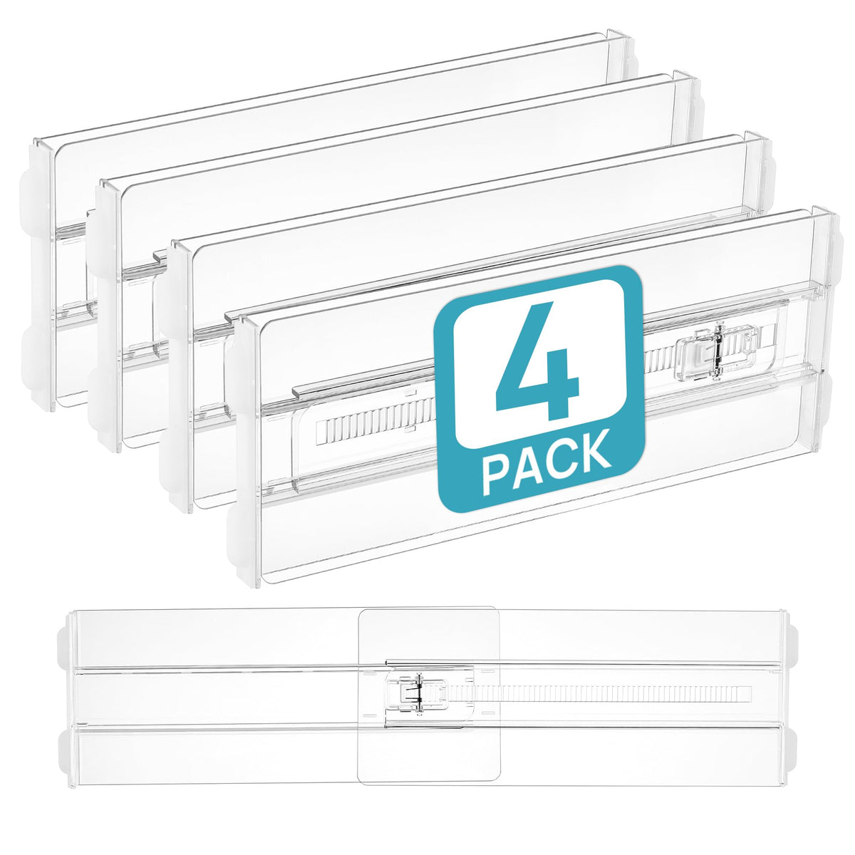 Vtopmart 12 Pack Drawer Dividers for Clothes, 4" High 10.2"-16.5" Adjustable Expandable Dresser Drawer Organizer, Clear Plastic Separators for Dresser, Baby Clothing, Underwear, Cosmetic, Toiletries