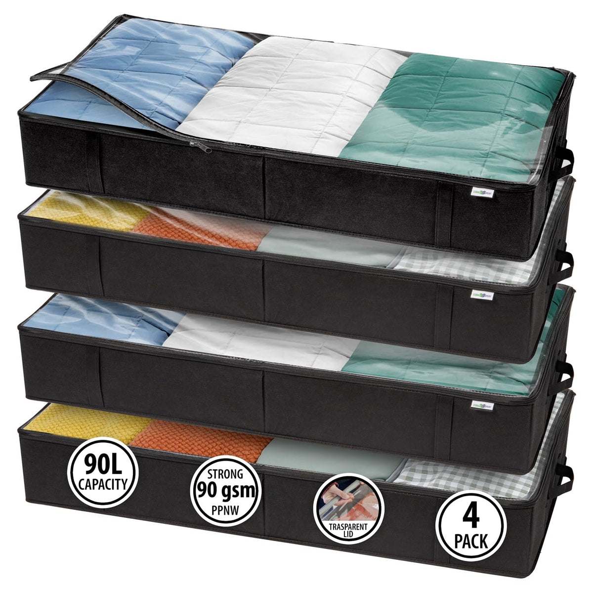 StorageExpert Under Bed Storage Containers, Closet Organizer, Black, 2 Pack