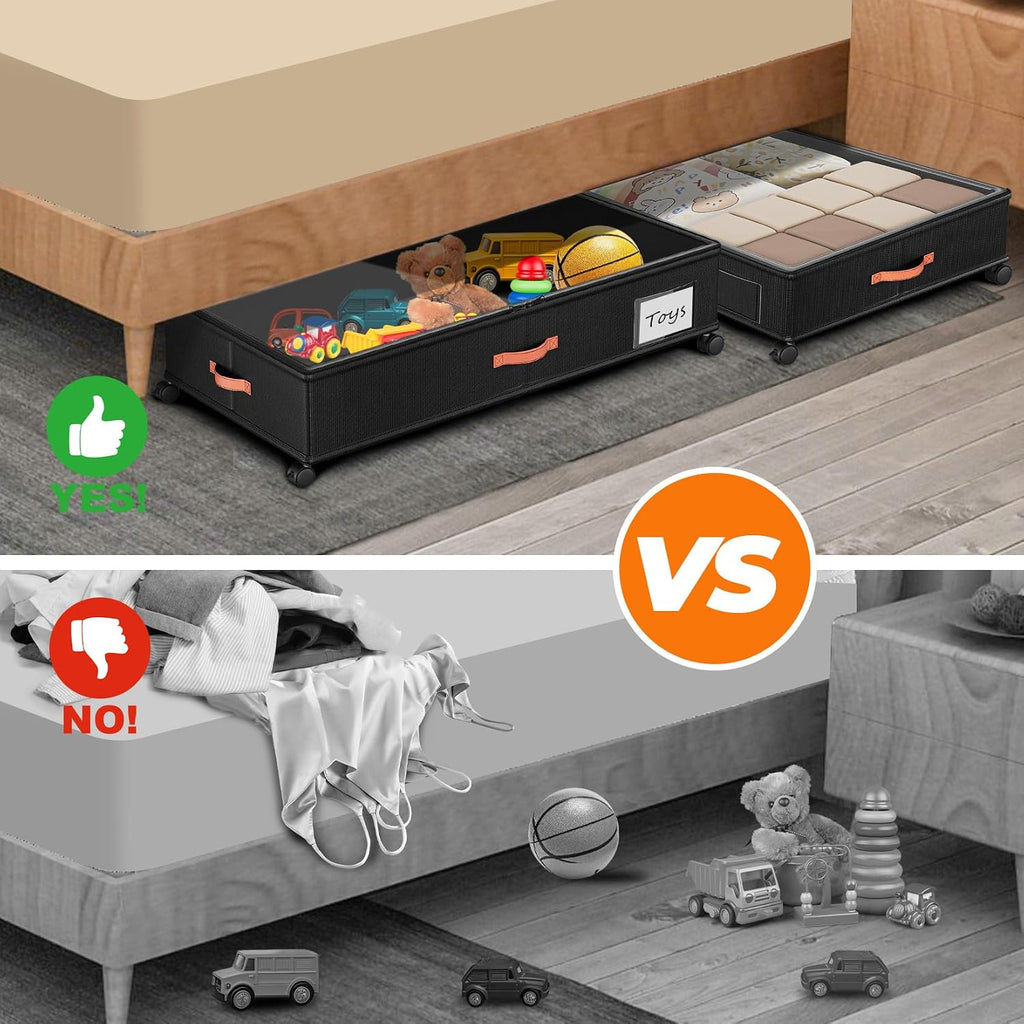 Ashwanth Under Bed Storage with Wheels, 2-Pack, XXL Large, Black