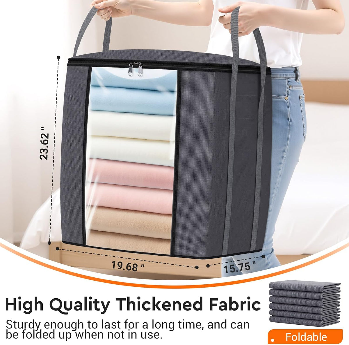 TasticTotes 120L Extra Large Blanket Clothes Storage Bags, Gray, 1 Pack