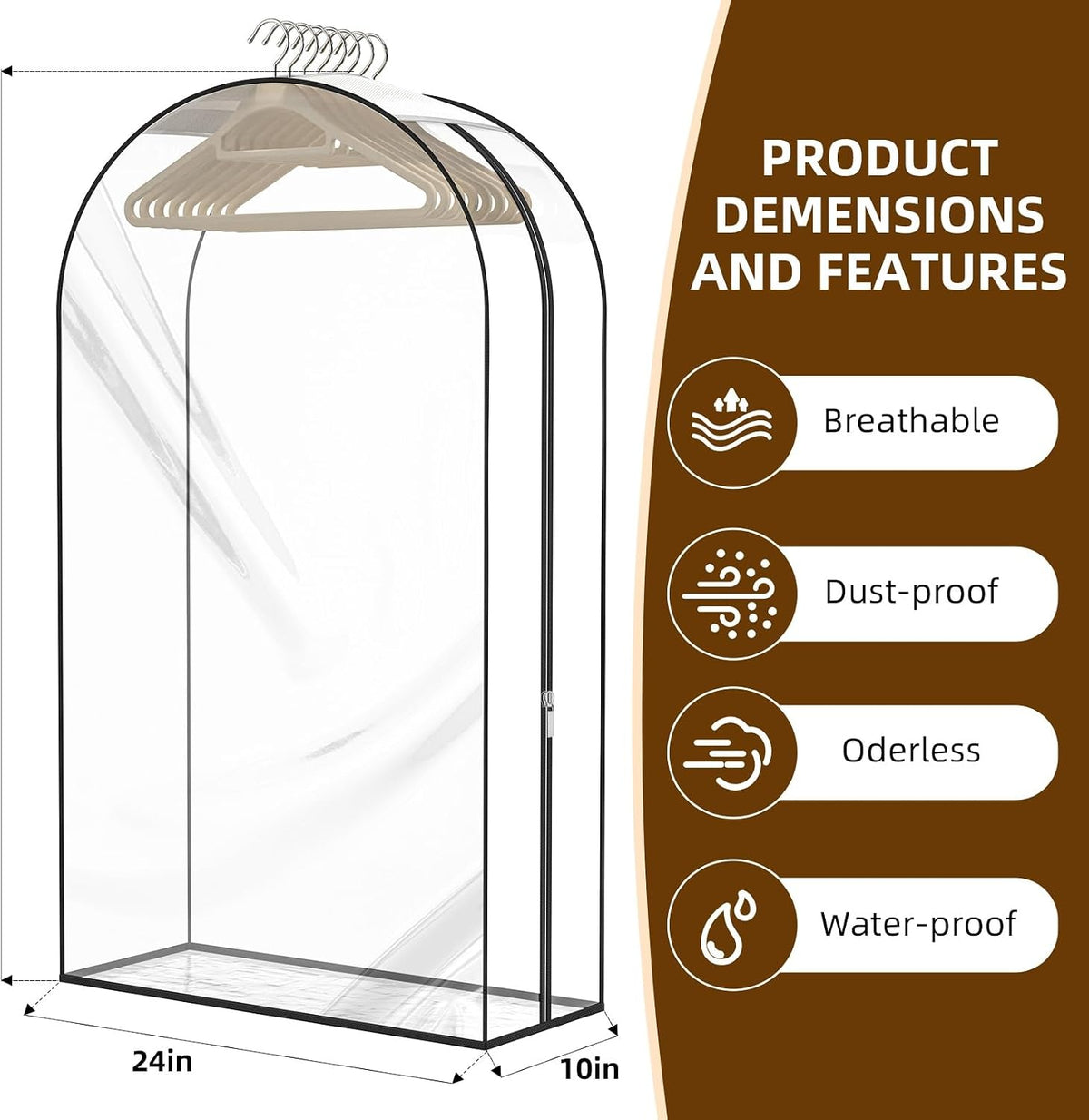 Clear Garment Bags for Hanging Clothes, 4-Pack, 2x40"+2x50"