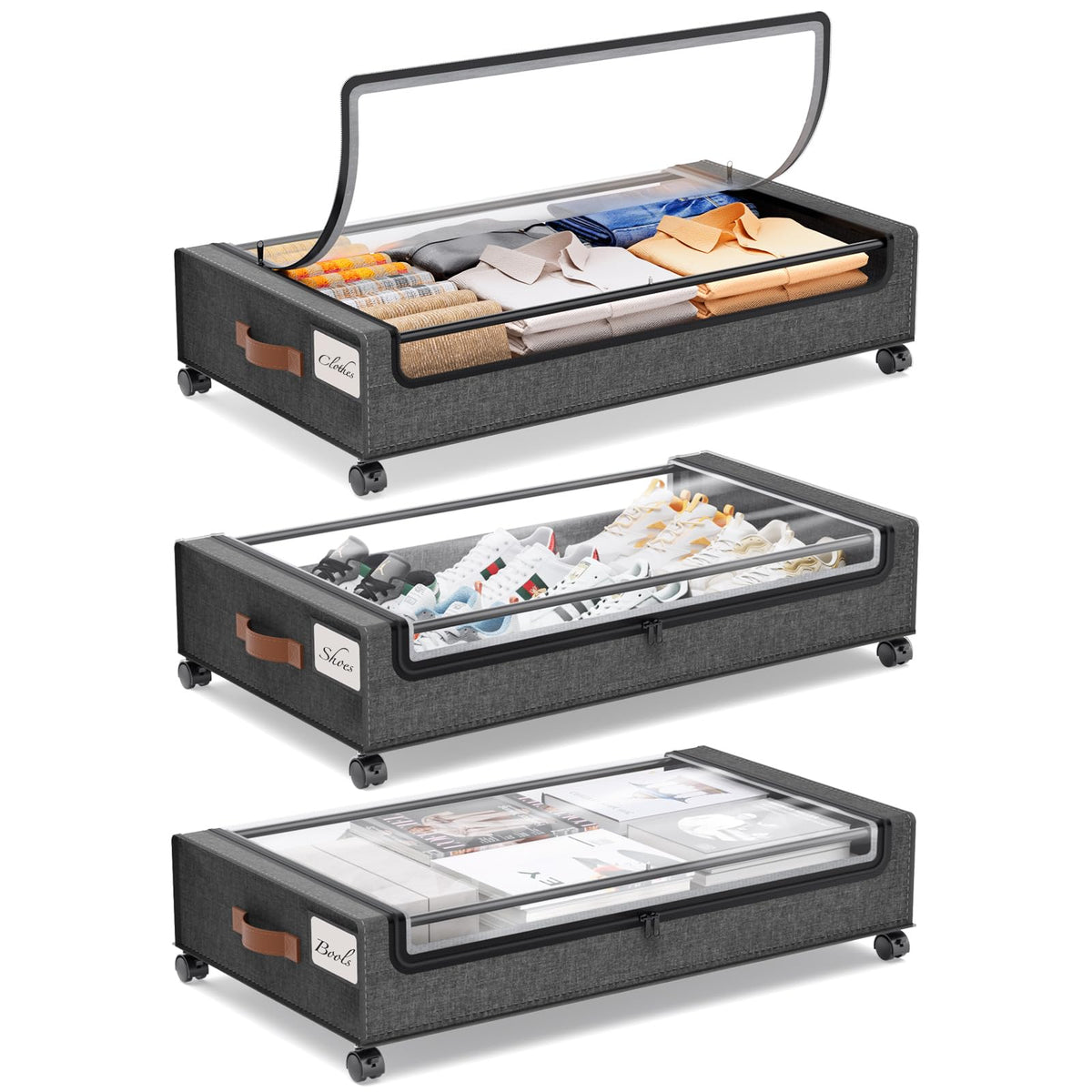 Yecaye Under Bed Storage with Wheels, 2Pack Under Bed Storage Containers, Underbed Shoe Storage Organizer, Rolling Under Bed Metal Drawers for Clothes, Blankets(30.71 x 16.93 x 6.69 in)