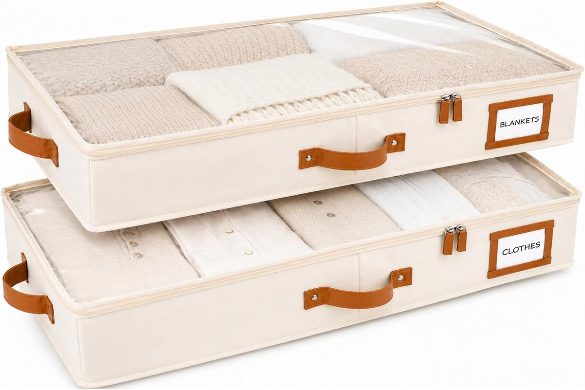 HOMELUX THEORY Under Bed Storage, Low Profile 2pc with Lid, Ivory