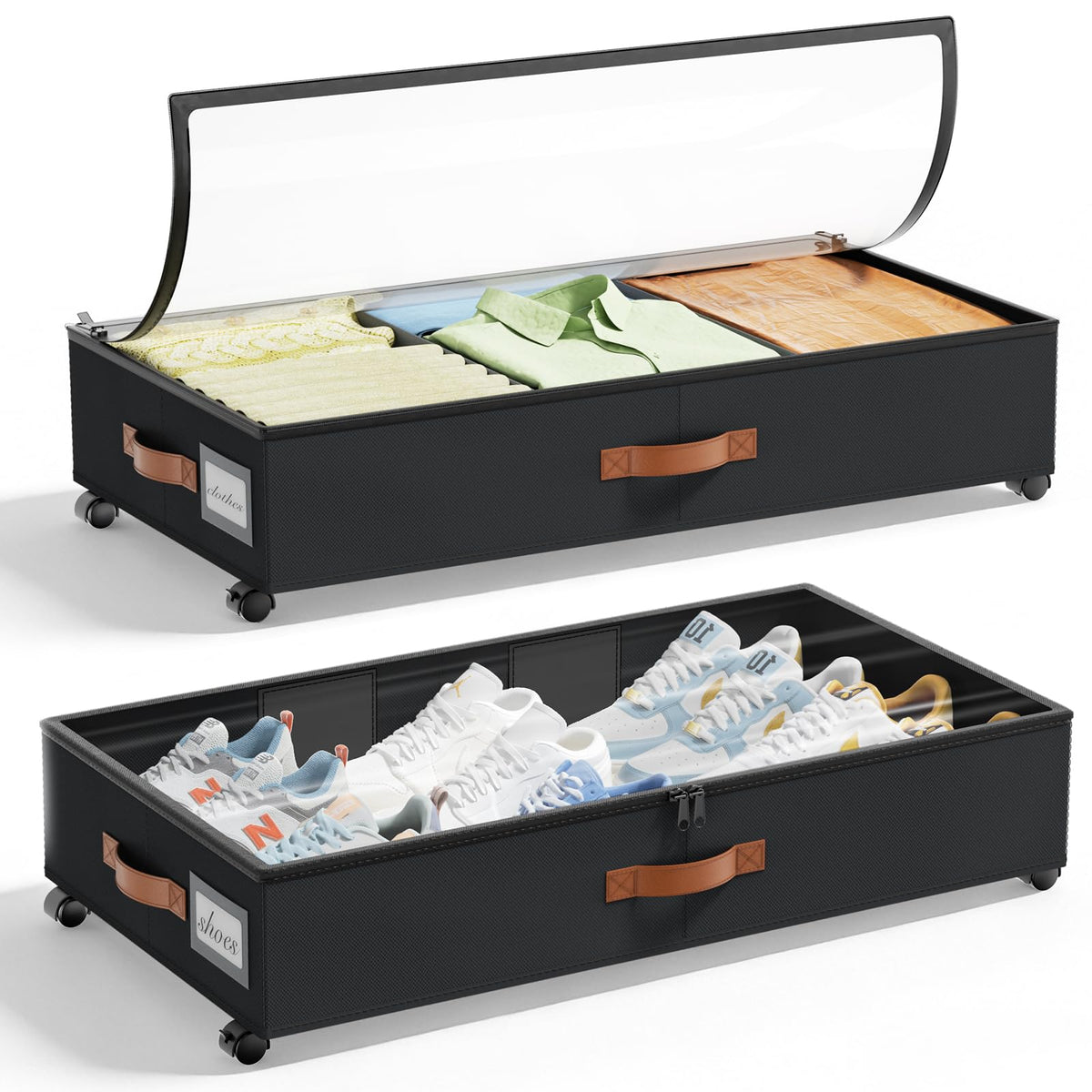 LAMU Under Bed Storage with Wheels, 2Pack Underbed Storage Containers,Black